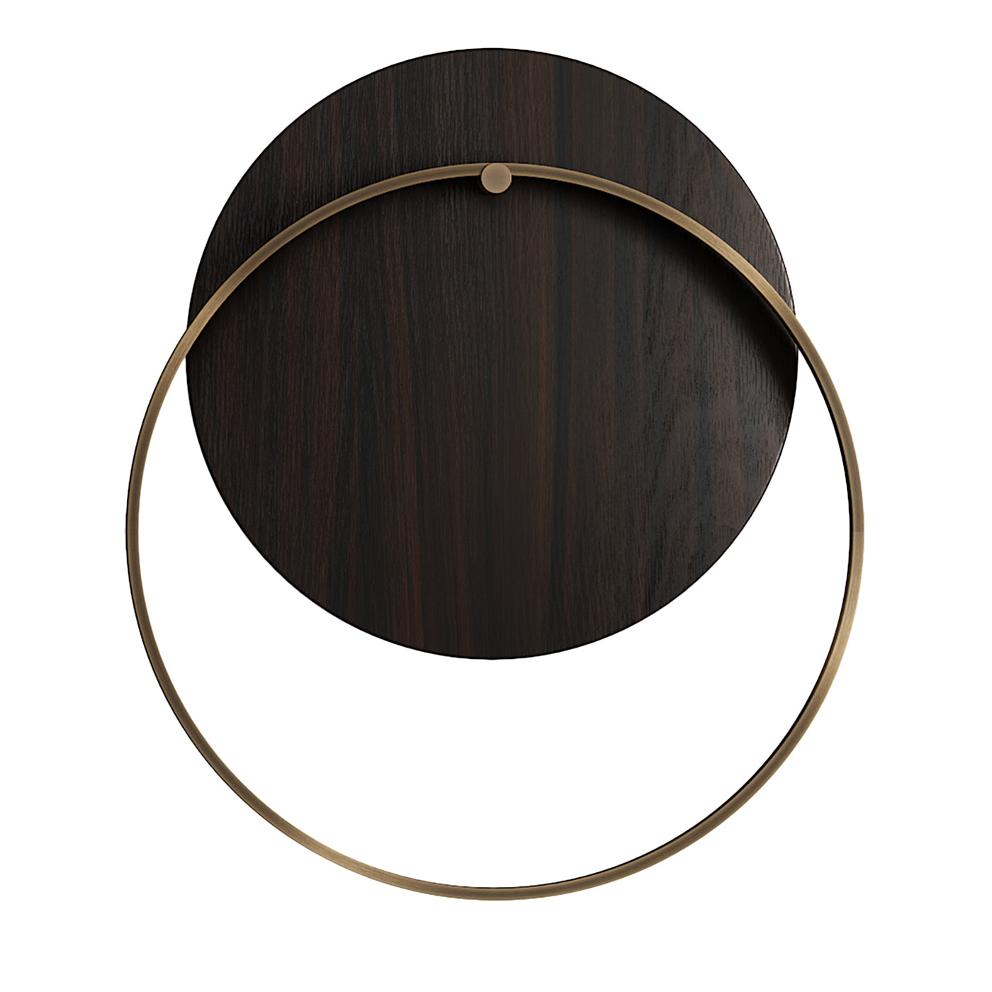 Myring bronze finish brass and brown wood disc wall lamp - Main view