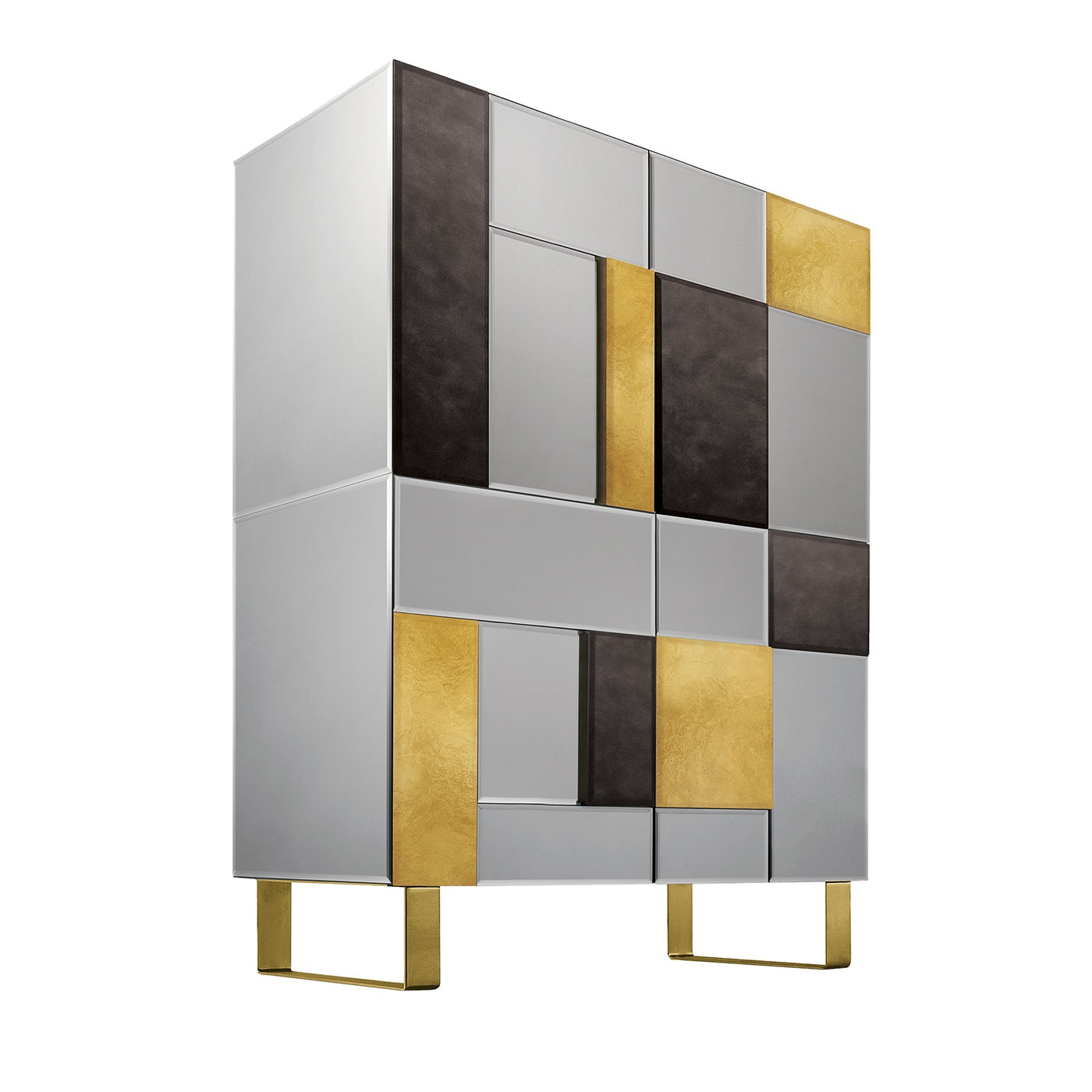 Leather, Gold Leaf & Mirrored Glass Cabinet - Main view