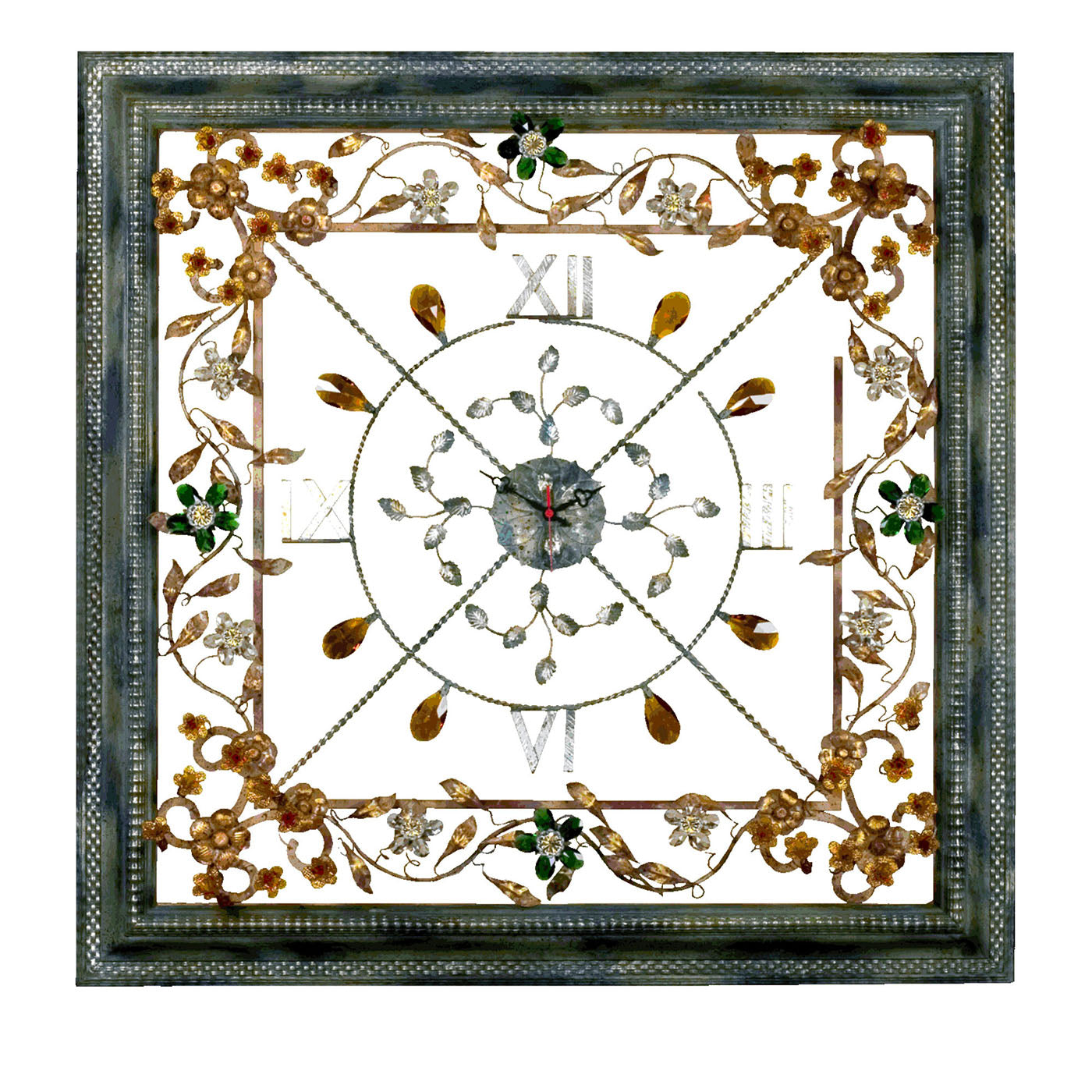 Quadratische florale polychrome Wanduhr - Hauptansicht