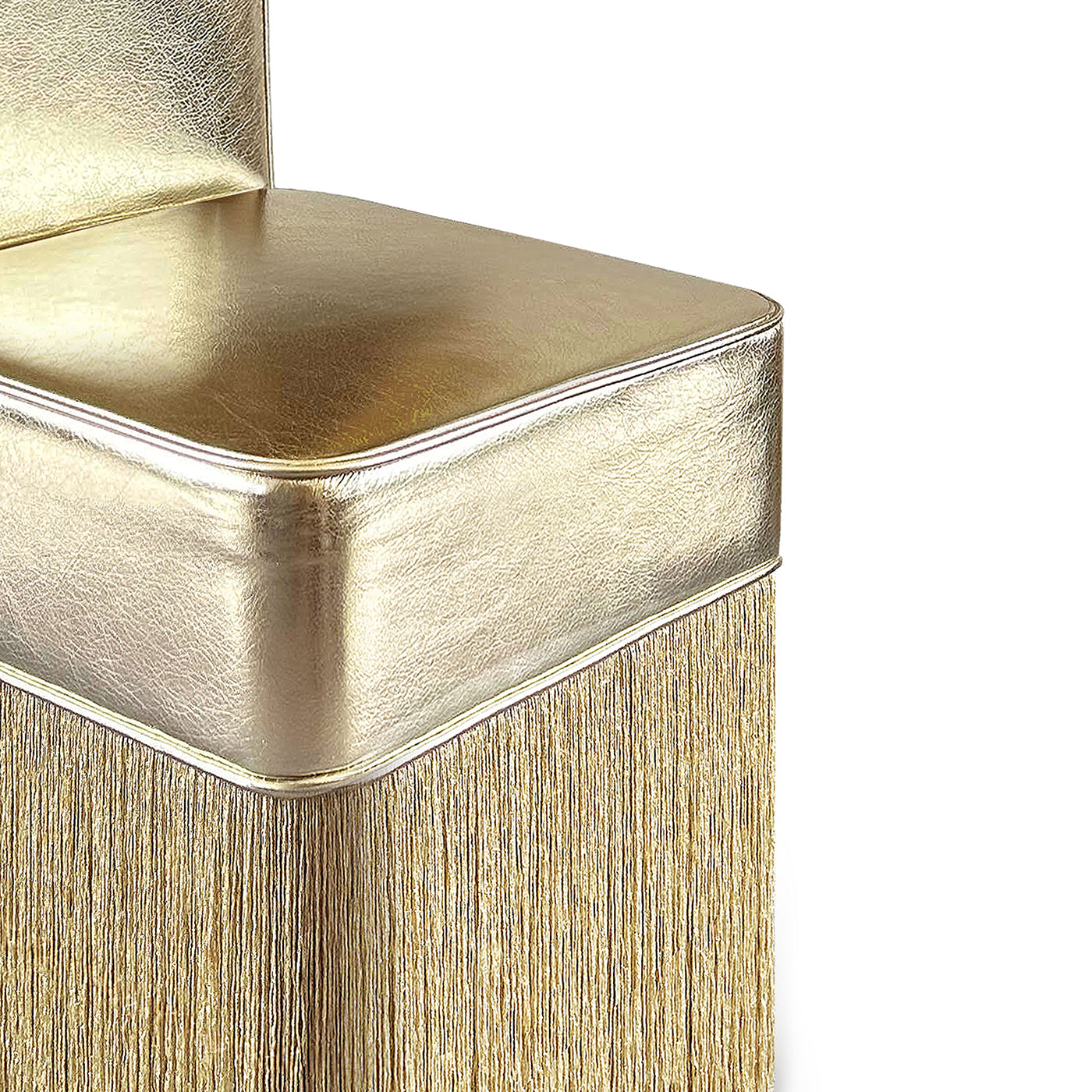 Lilli Poltrona in pelle metallizzata oro brillante con frange in lurex - Vista alternativa 1