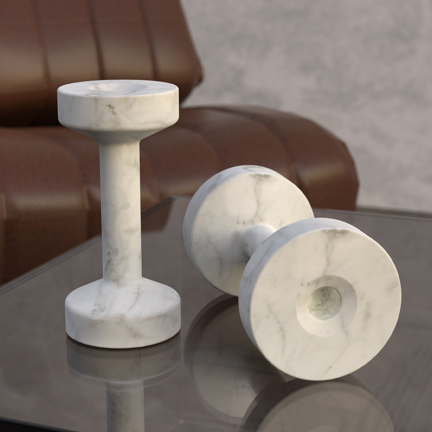 Tara Monolithic Marble Candleholder And Fitness Handlebar - Alternative view 1