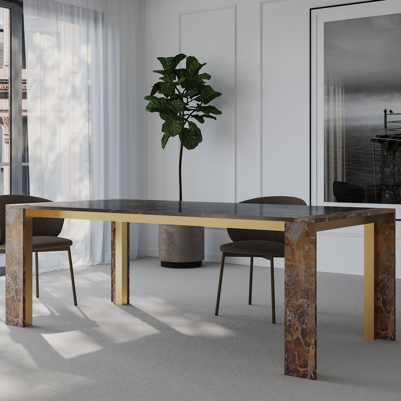 Ilan Sahara Brown Marble Dining Table by Paolo Ciacci - Vue alternative 3