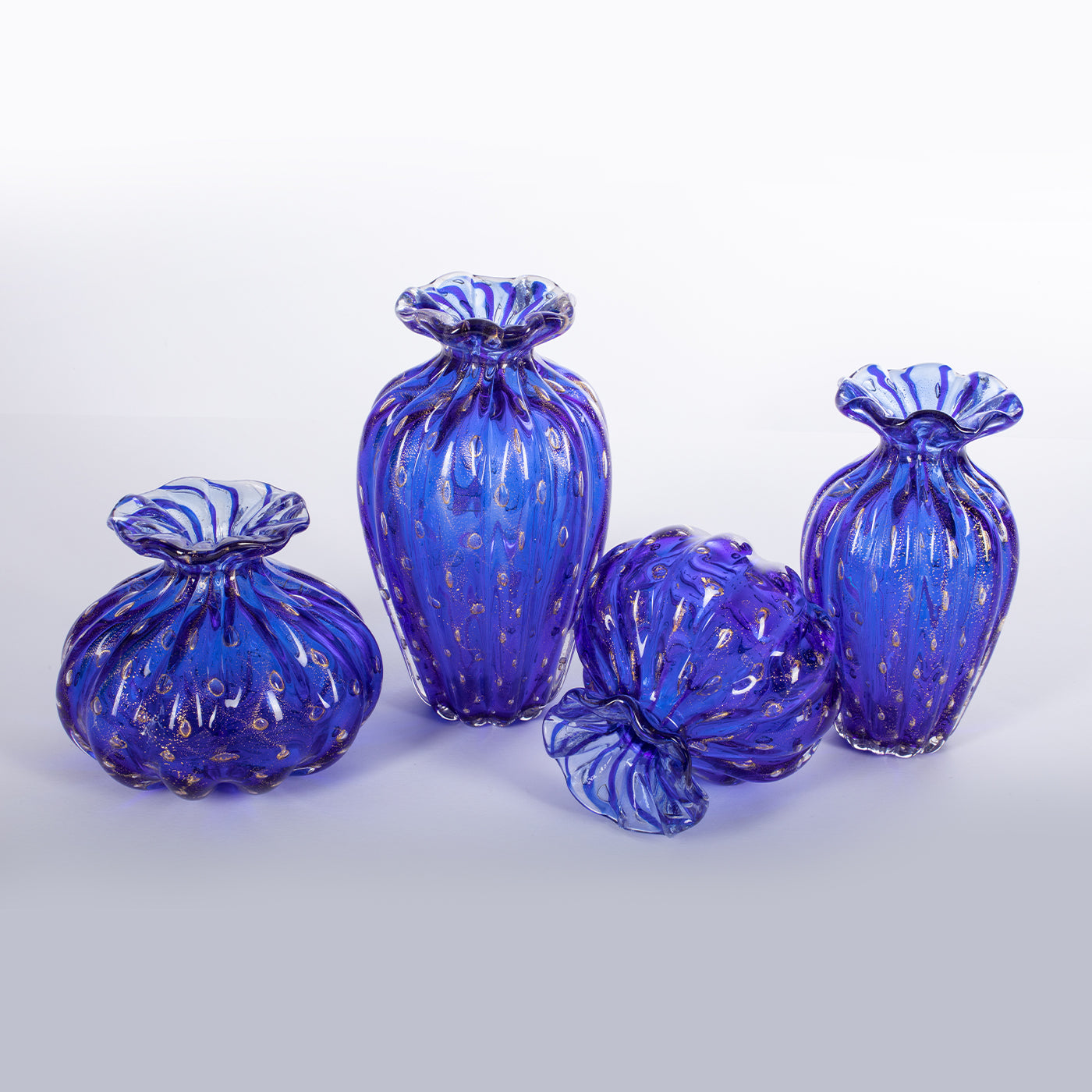 1950 Ensemble de 2 vases bleus avec bulles d'or - Vue alternative 1