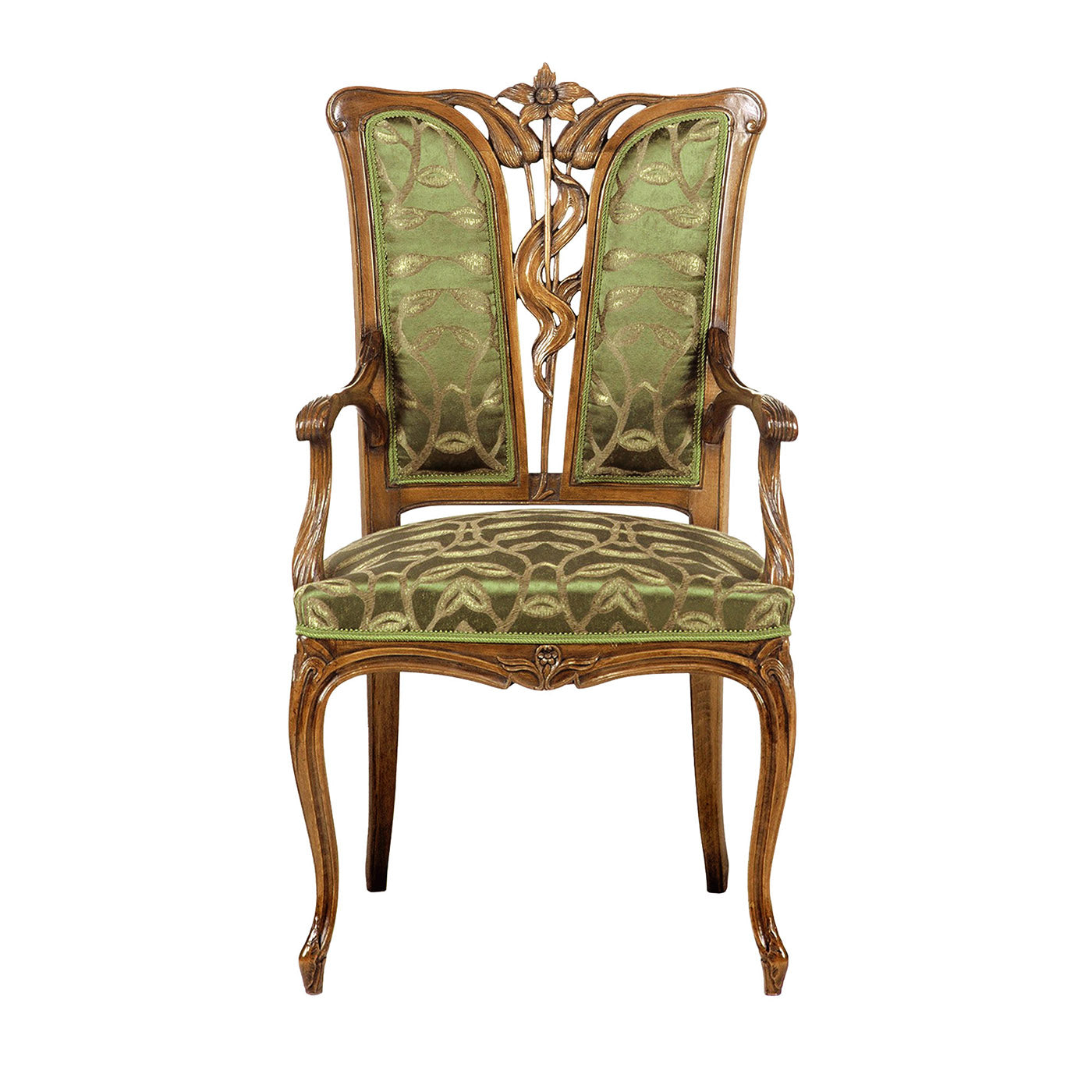 French Liberty Green Chair with Leaf Decoration - Main view