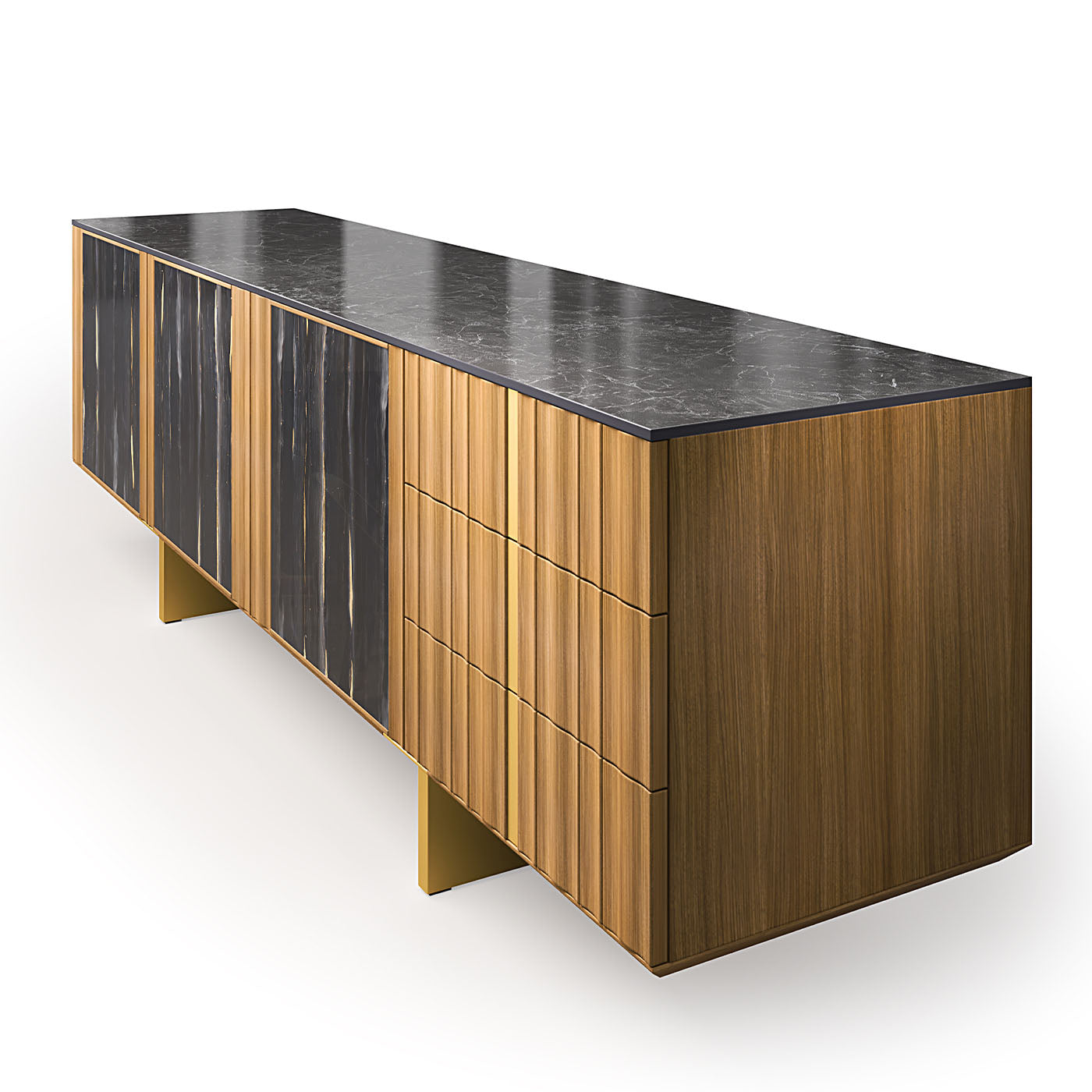 Solferino natural walnut stoneware top Nero Greco art glass doors sideboard - Alternative view 4