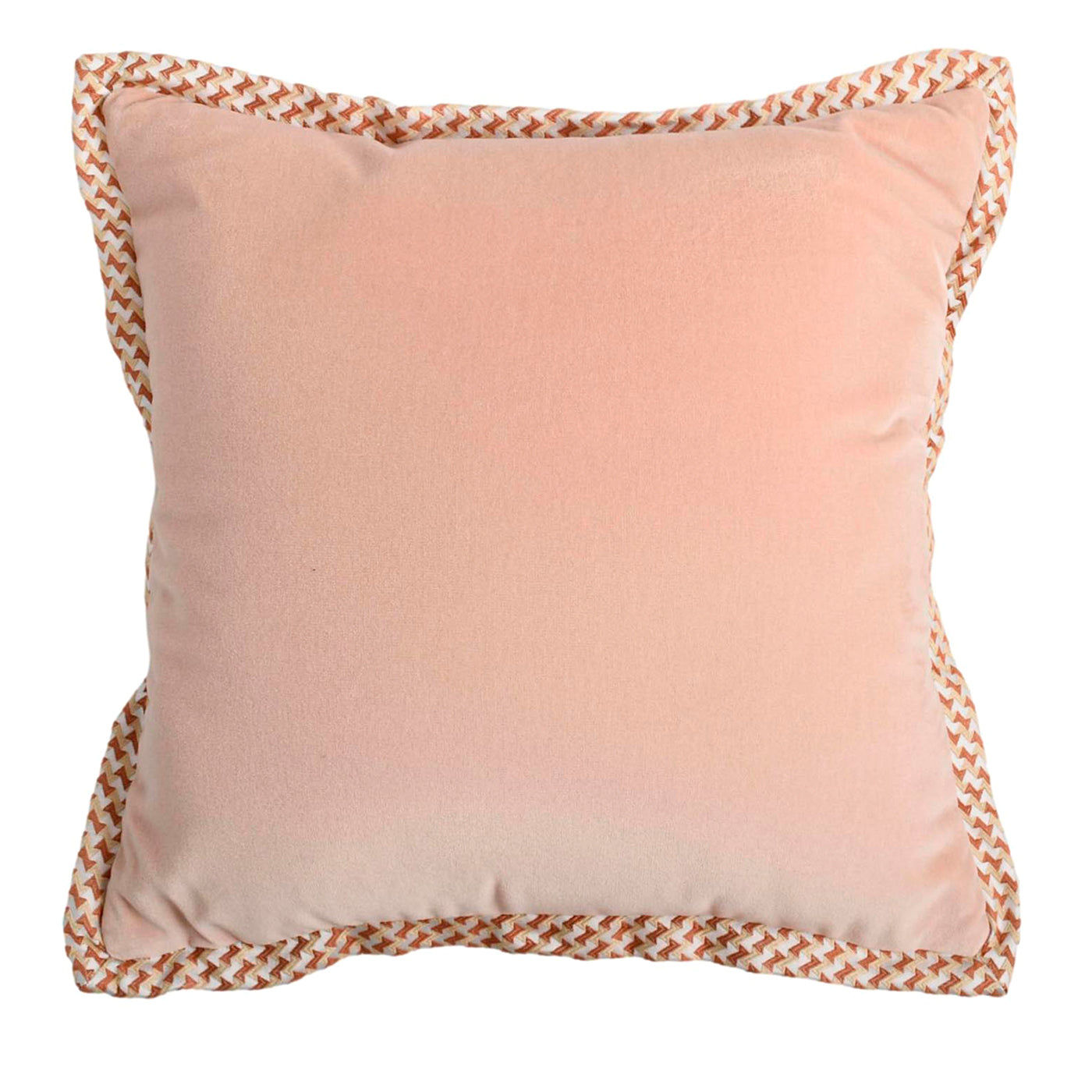 Pink Carrè Flat Cushion in cotton velvet and Micro-Patterned jacquard fabric - Main view