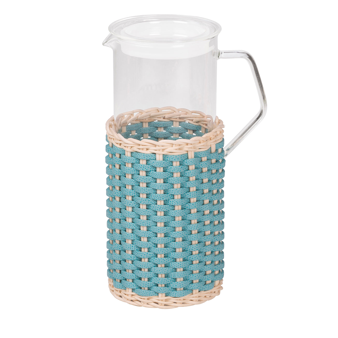 Marseille Leather & Rattan Glass Pitcher - Light Blue - Main view