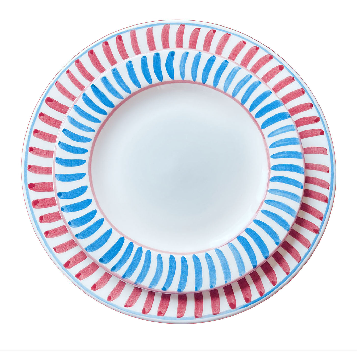 Set de 12 assiettes à manger rouges et bleues en céramique - Vue principale