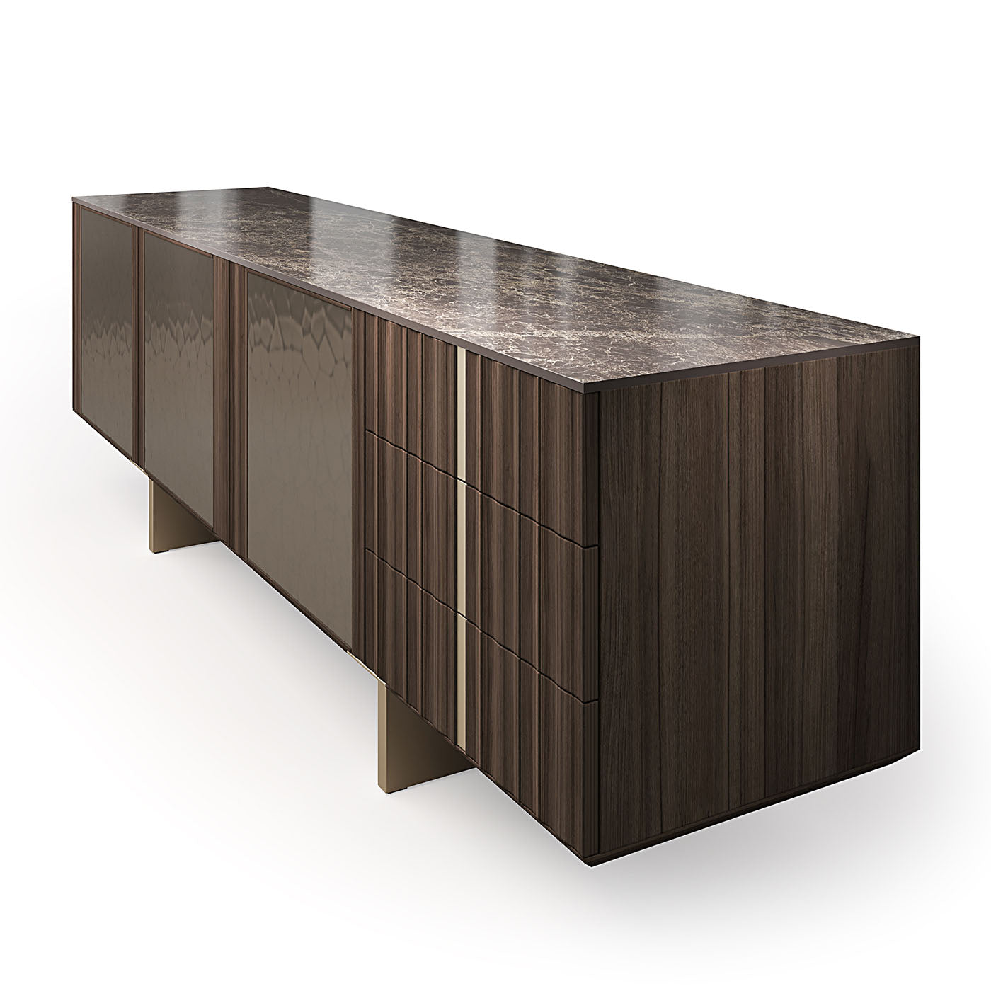 Solferino walnut Burnished top Gres Emperador doors liquid metal bronze sideboard - Alternative view 3