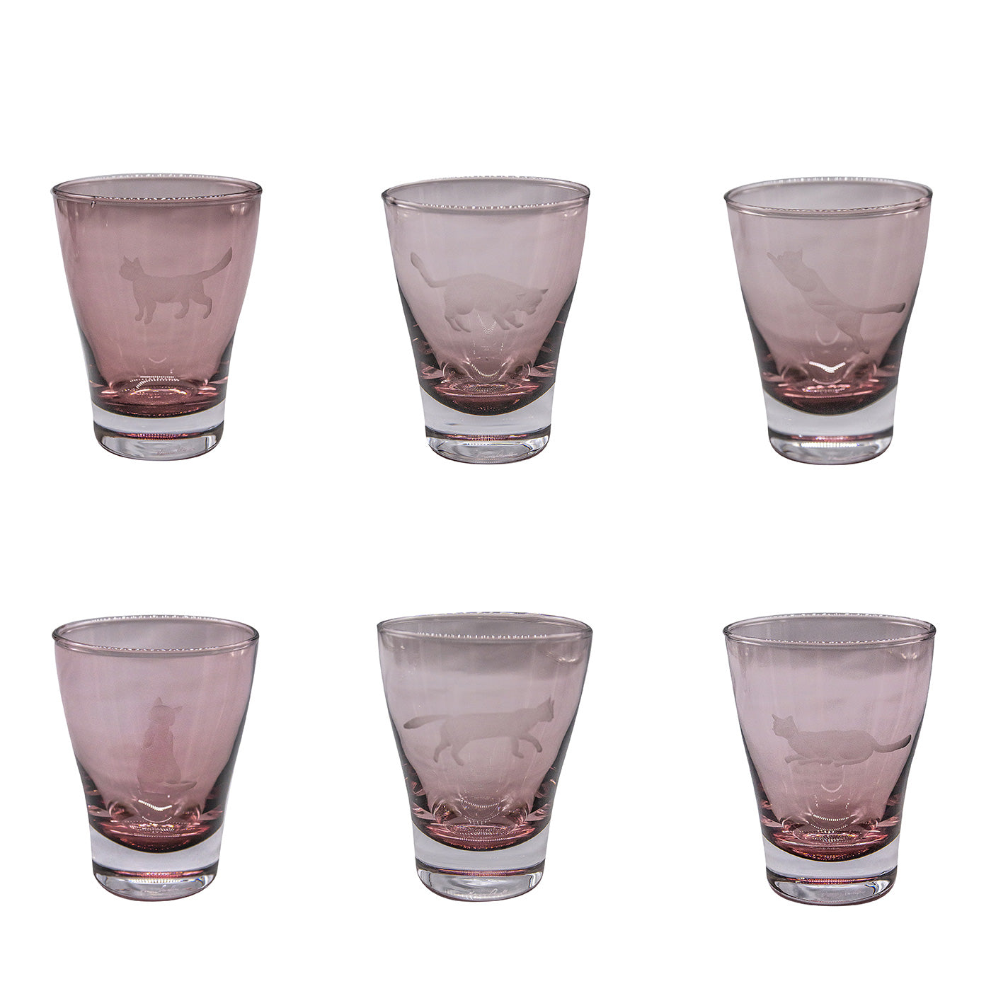 Cats Set of 6 Mauve Water Glasses - Main view