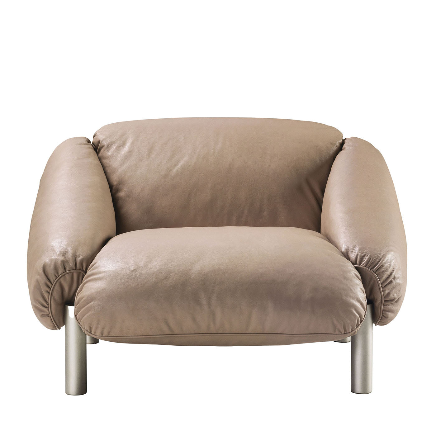 Flo Beige Leather Armchair by Lorenza Bozzoli - Main view