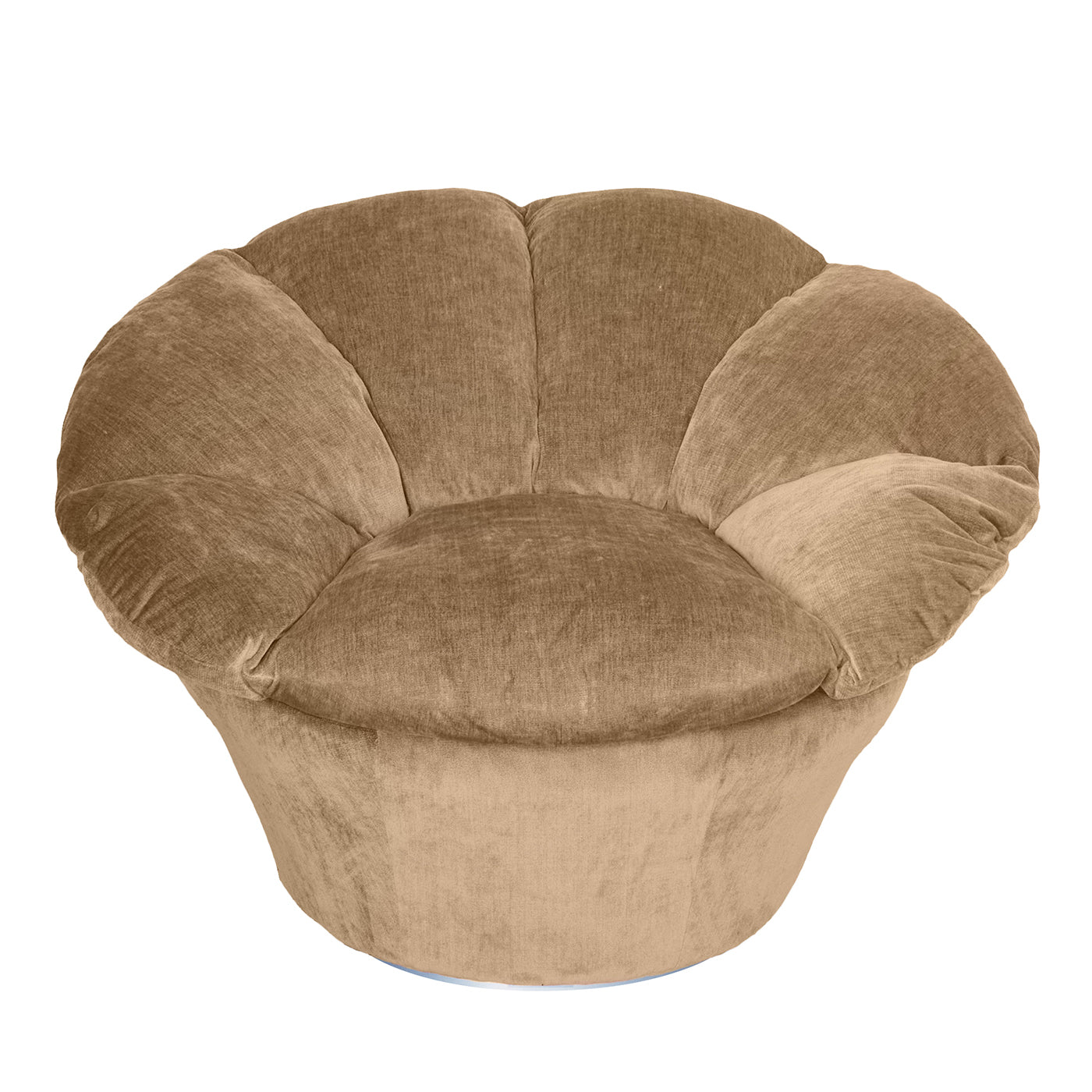 Twelve Round Caramel Beige Velvet Armchair - Main view