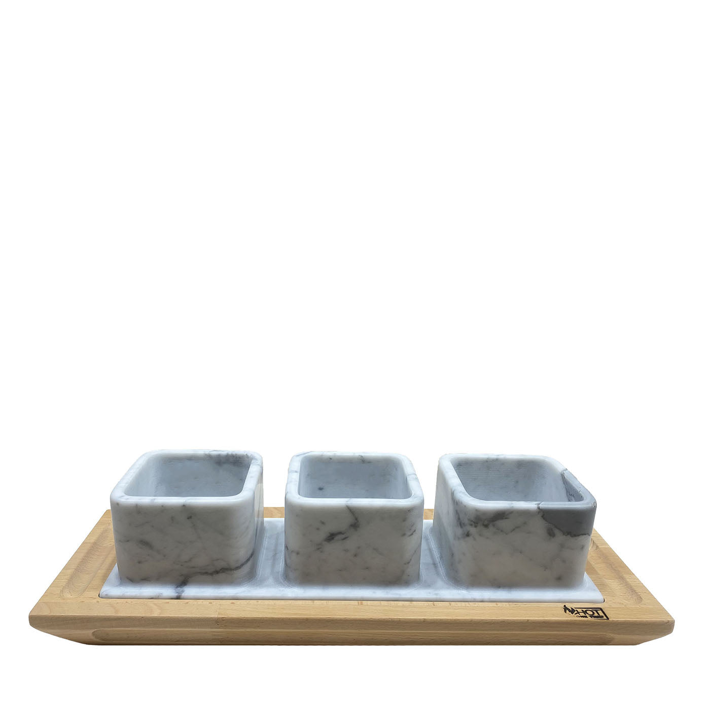 Carrara-Aperitif-Tablett mit 3 Fächern und Holzsockel #1 - Hauptansicht