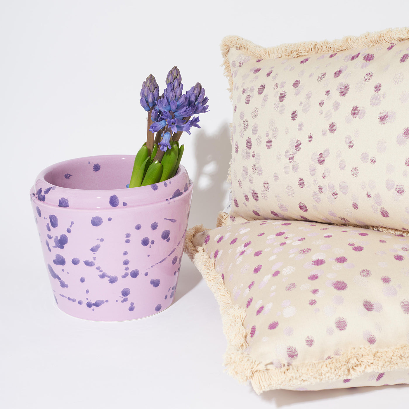 Small Lilac and Violet Fringed Cushion - Alternative view 1