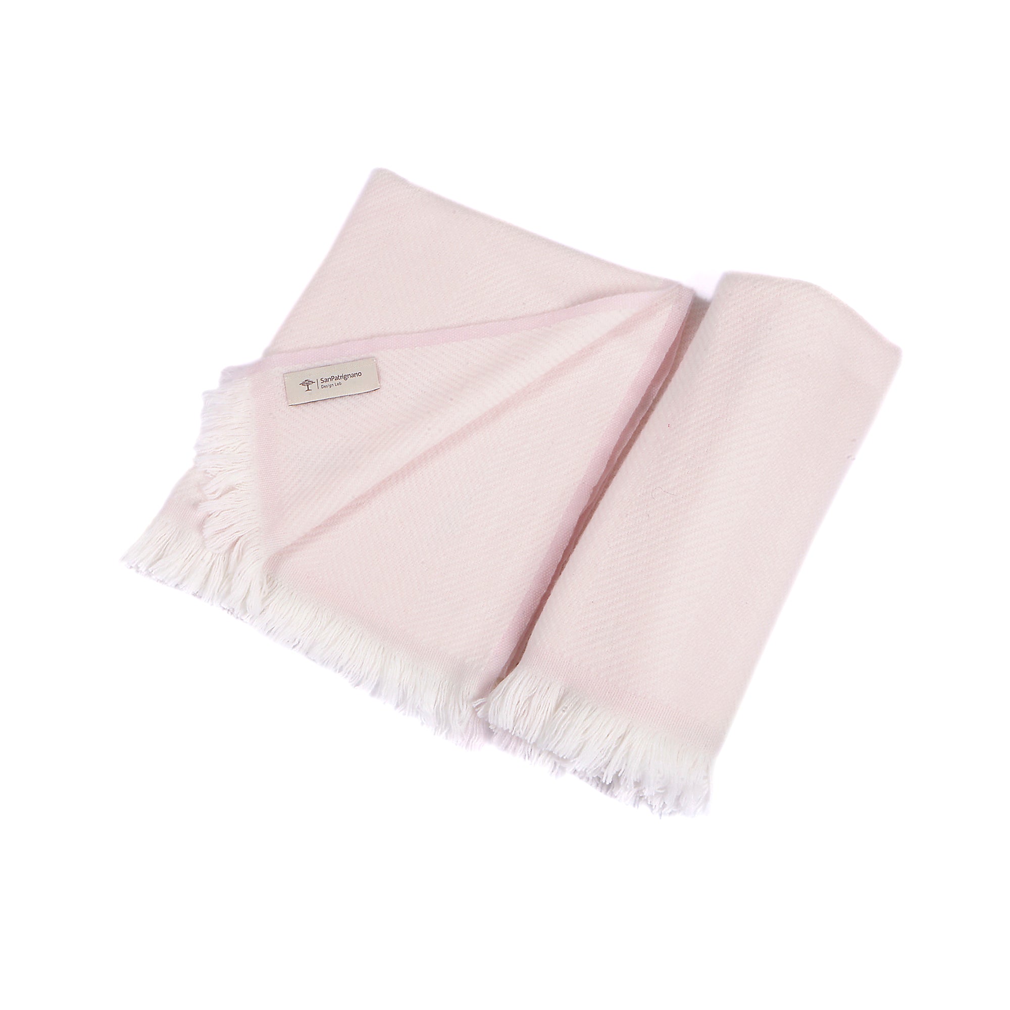 Manta de bebé 100% cachemira en color crema y rosa suave con flecos cortos - Vista alternativa 1