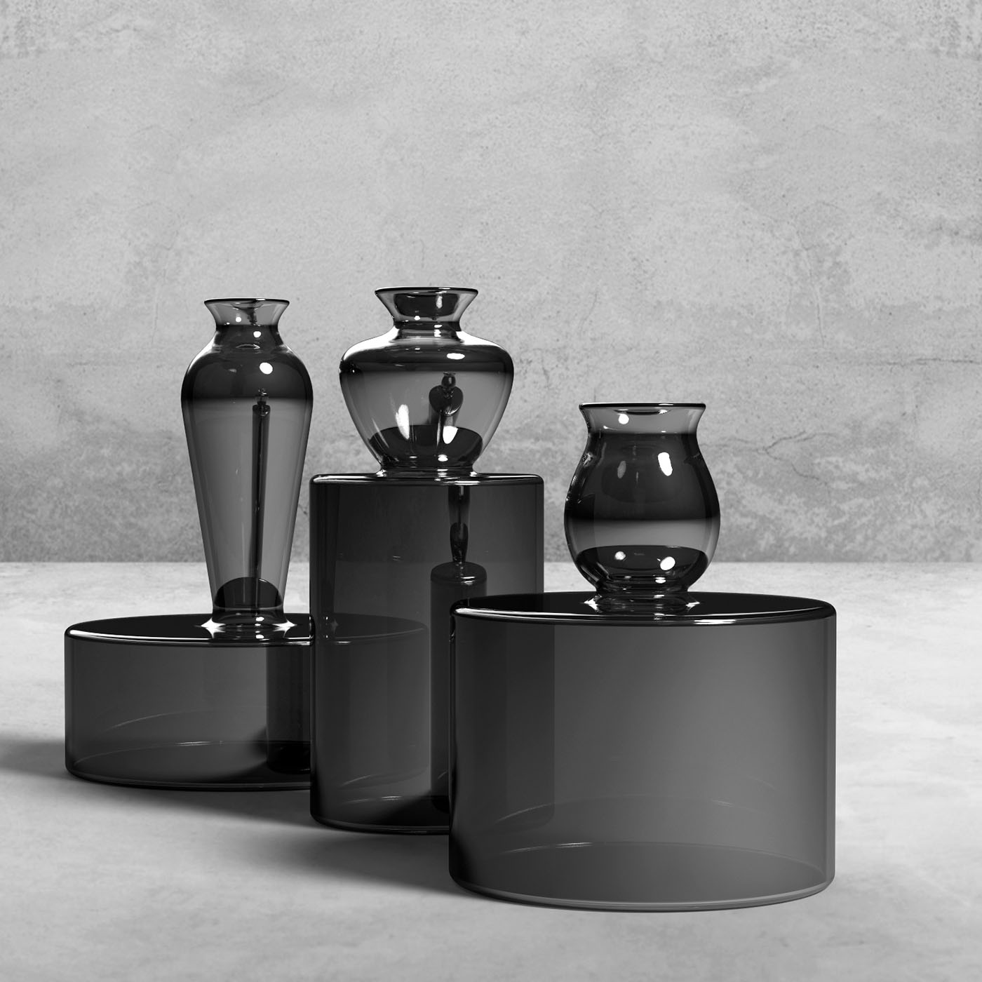Milo Set of 3 Round-Based Black Glass Vases by Quaglio Simonelli - Vue alternative 2