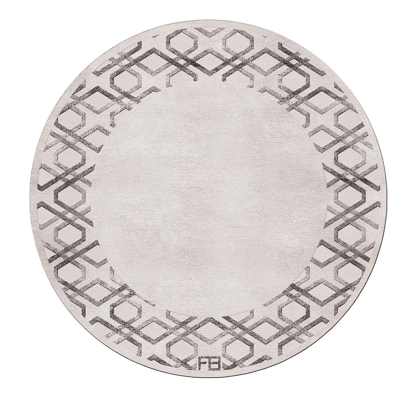 Art Deco-Inspired Round Rug in Soft Gray - Main view