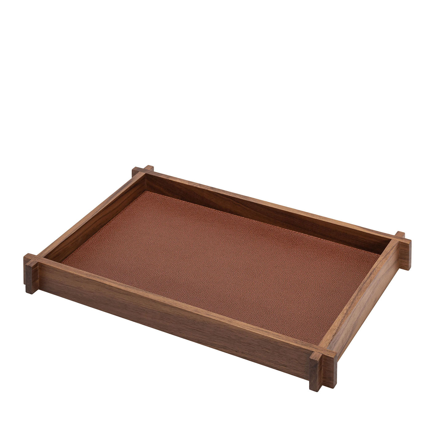Structura Leather &amp; Wood Brown Large Rectangular Valet Tray  - Vue principale