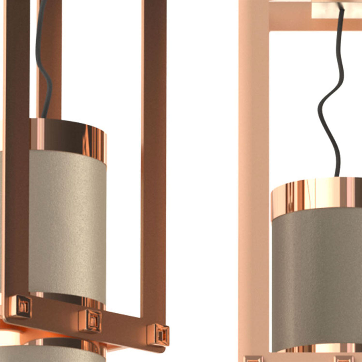 Cylinder Gray & Rose-Gold Pendant Lamp - Alternative view 1