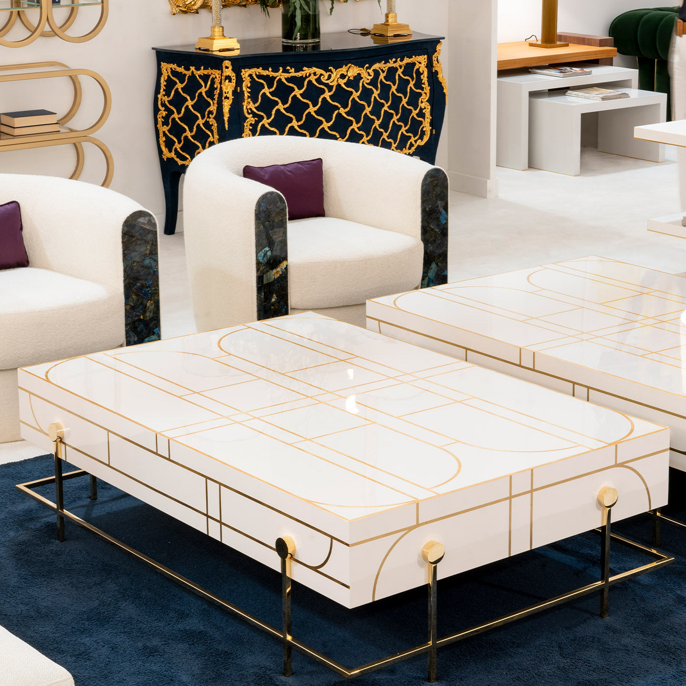 Glossy White and Gold Coffee Table - Alternative view 2