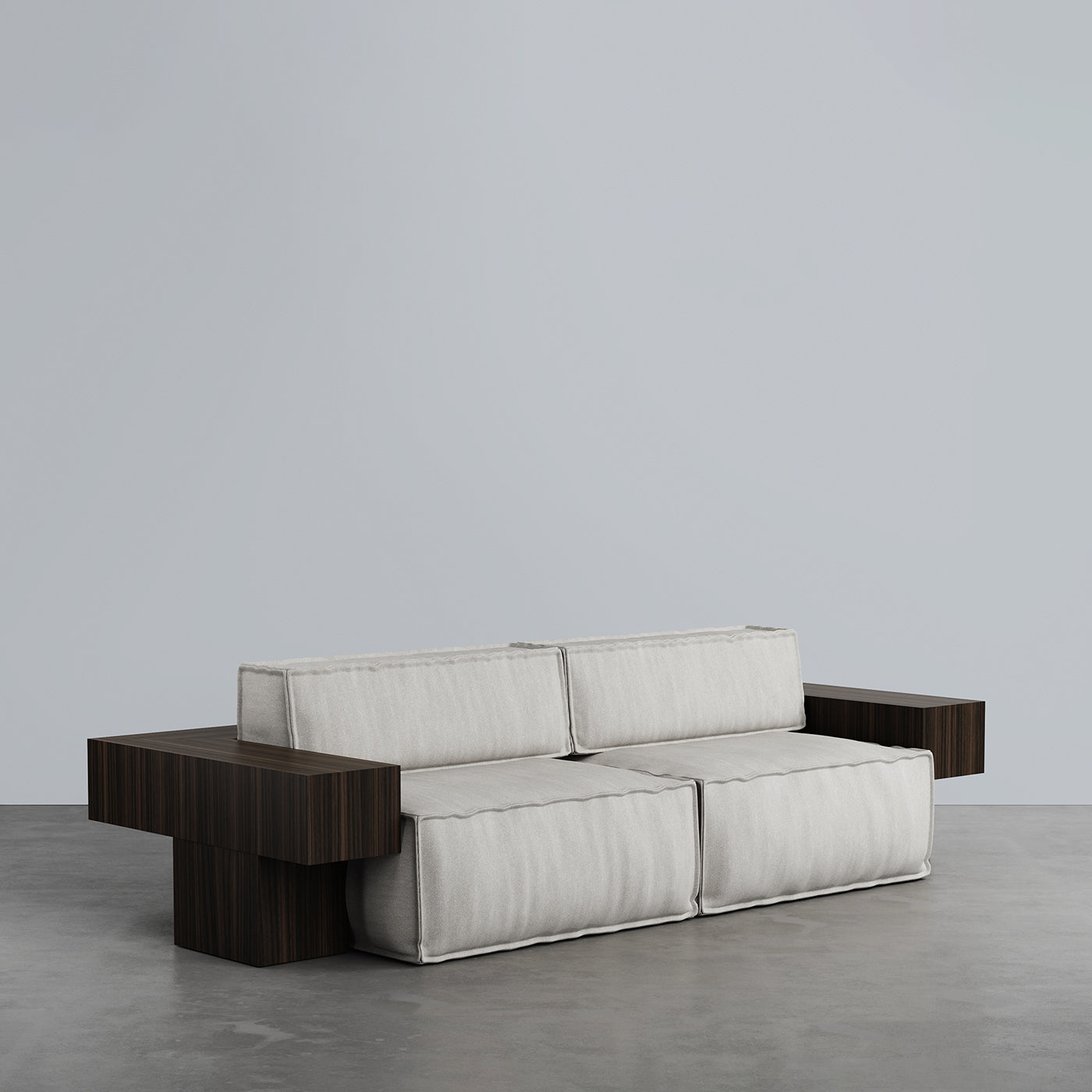 Tadao White And Walnut Wood Sofa - Vista alternativa 1