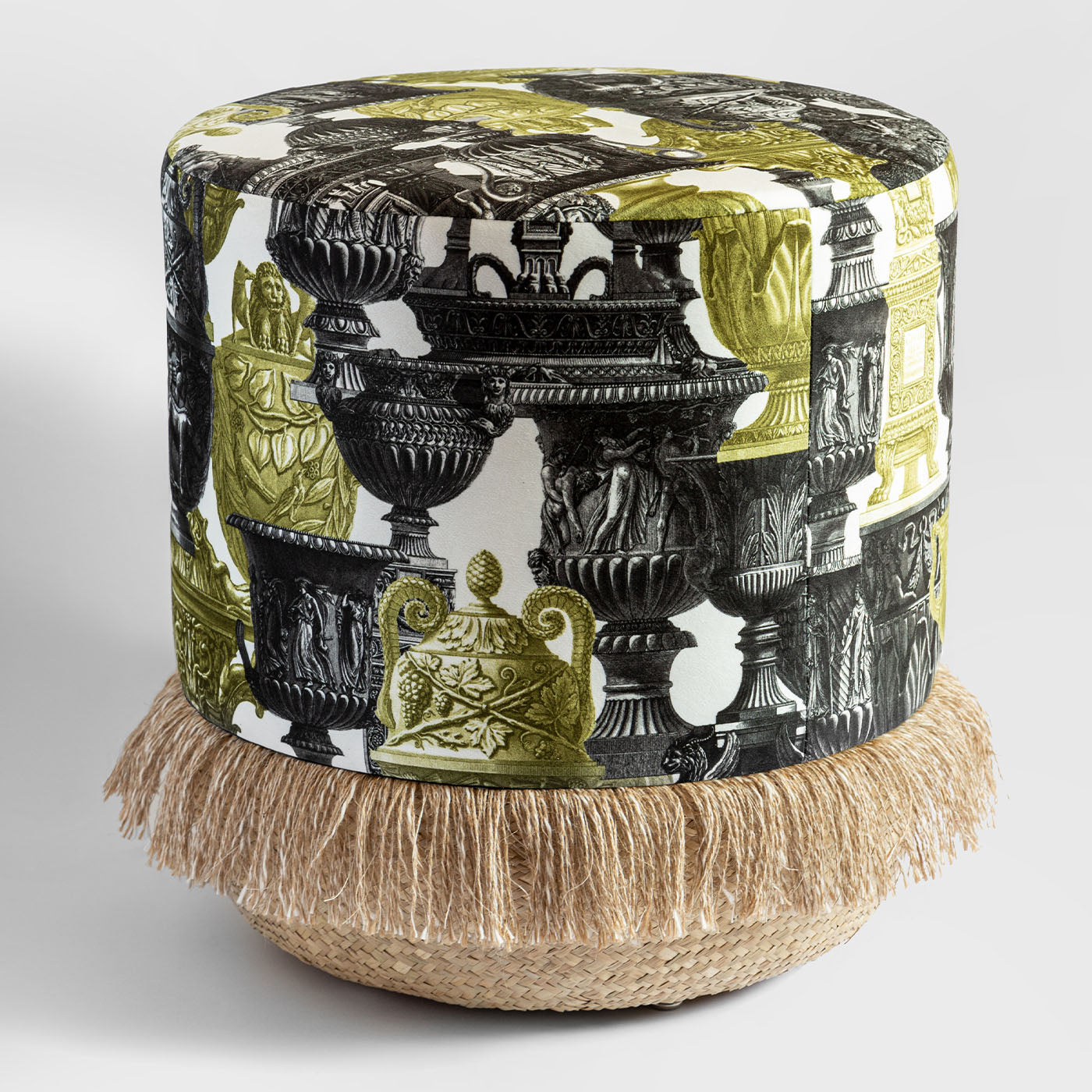 Roma Basket Base and Ancient Amphorae Design On Velvet Pouf - Alternative view 3