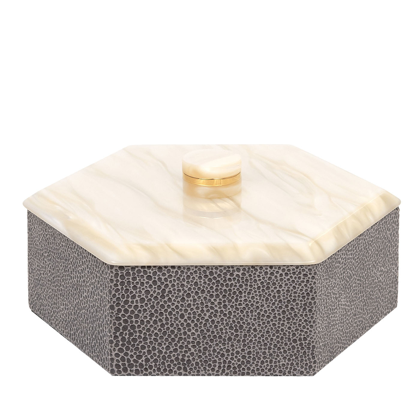 Kelly Low Caja pequeña de corte hexagonal gris con tapa - Vista principal