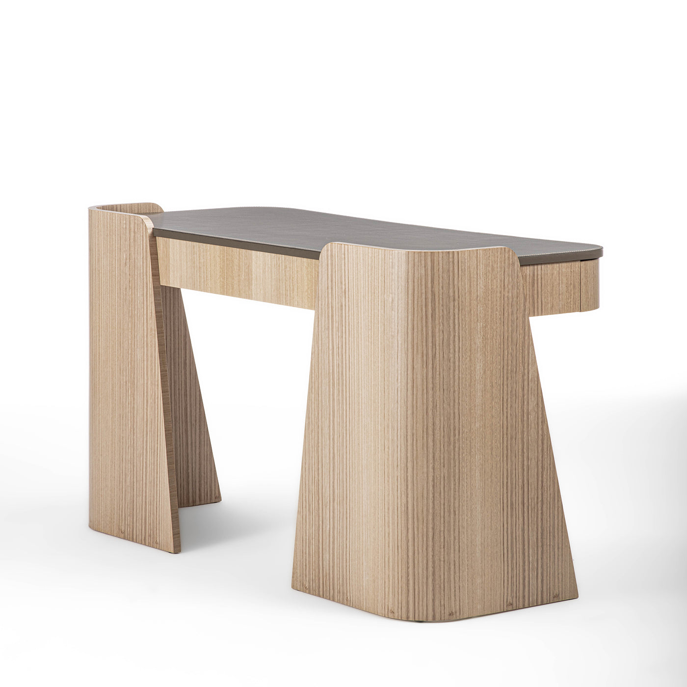 Shape 2-Drawer Leather & Eucalyptus Desk - Alternative view 1