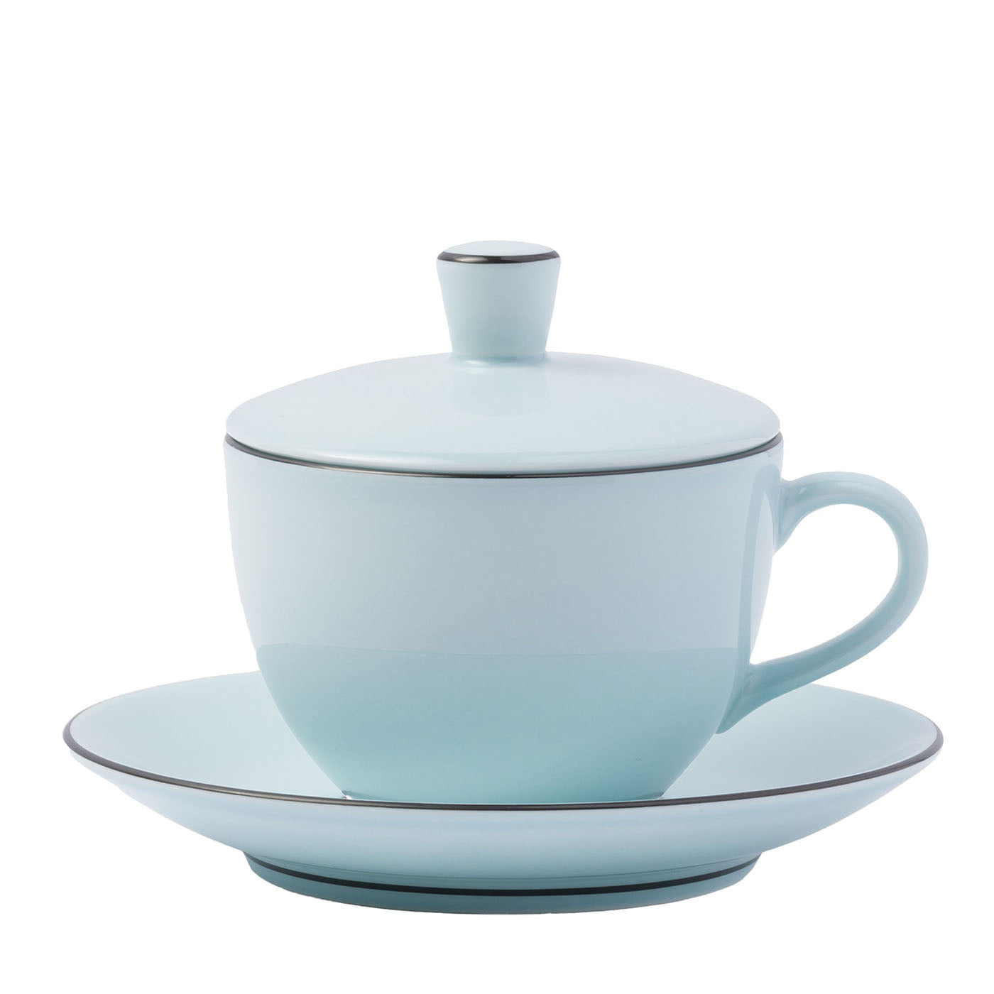 Celadon Porzellan Teetasse mit Untertasse und Deckel  - Hauptansicht