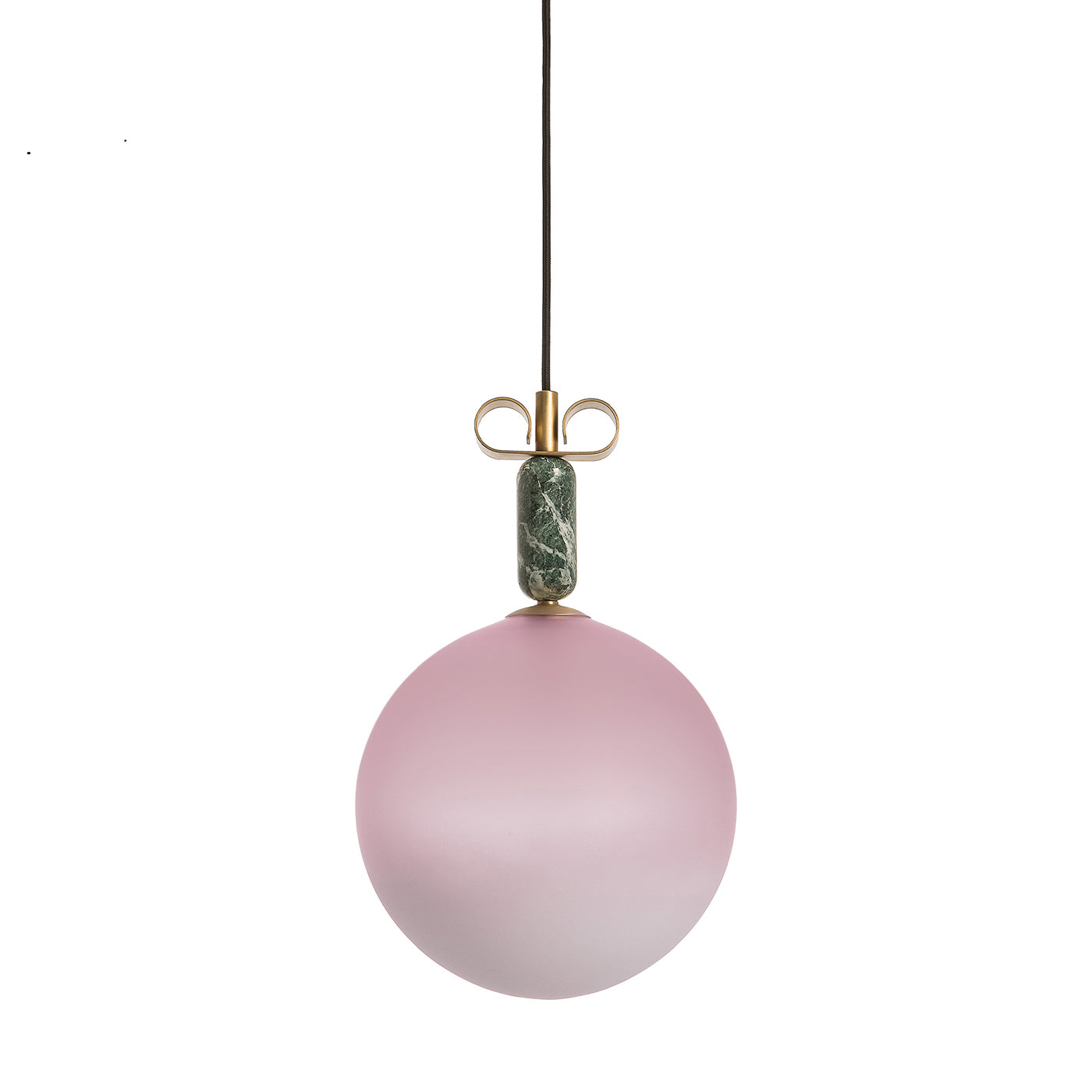 Lampe pendante Bon Ton en verre rose et marbre vert en laiton naturel - Vue principale
