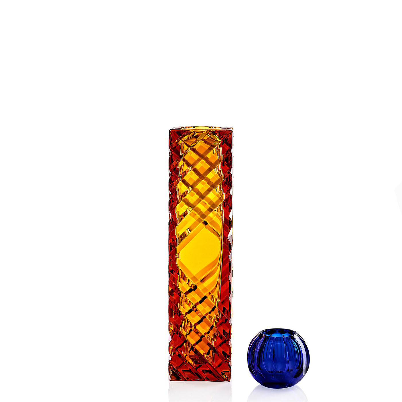 Io Small Amber And Cobalt Blue Crystal Decorative Vase  - Alternative view 1