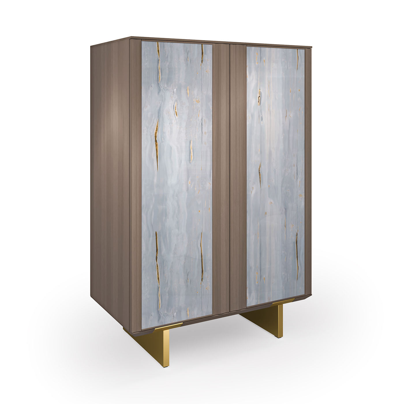 Solferino Canaletto walnut Concrete gray-blue glass doors sideboard - Alternative view 1