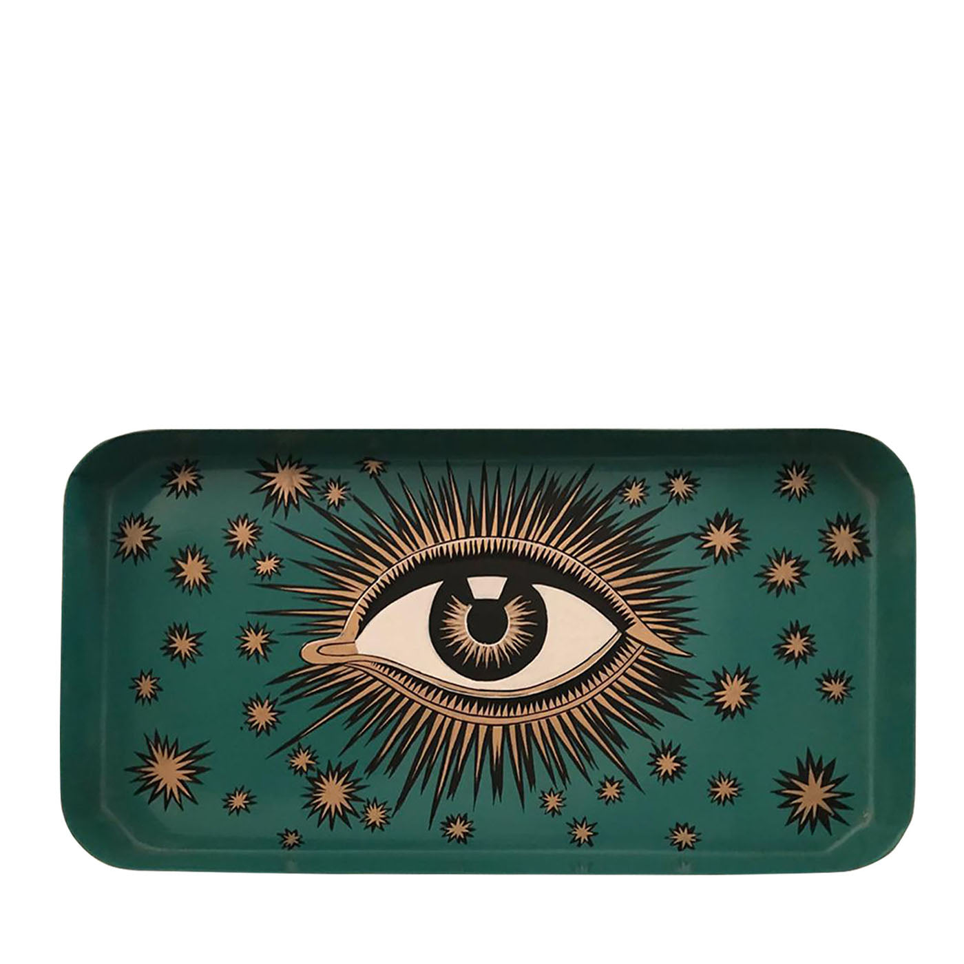 Hand-Painted Eye Dark Green Iron Tray  - Main view