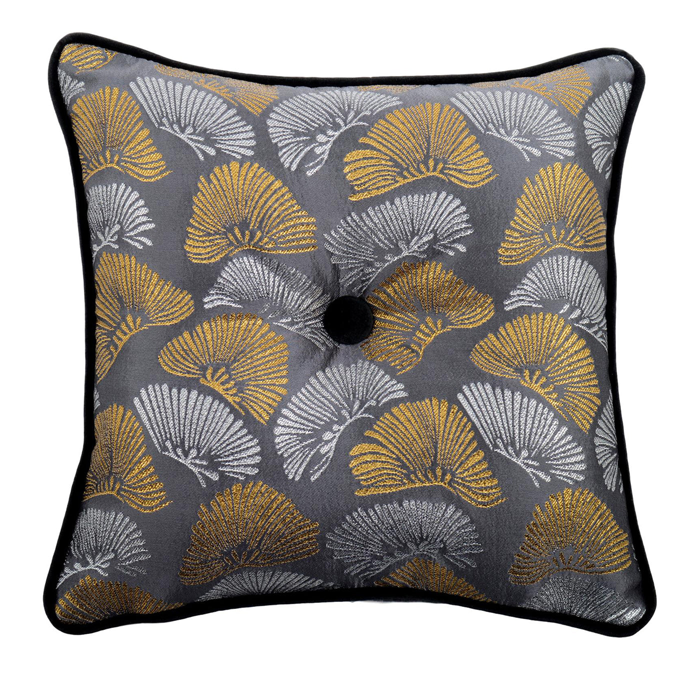 Gold and Silver Carrè Cushion in Bloom Jacquard Fabric - Main view