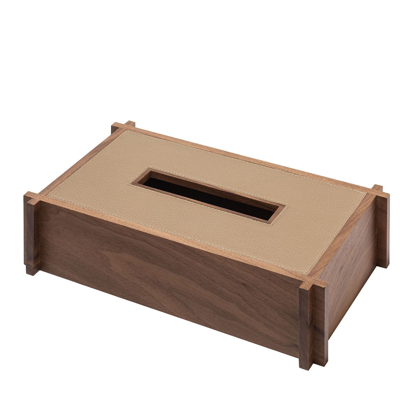 Structura Leather & Wood Light Brown Rectangular Tissue Holder  - Main view
