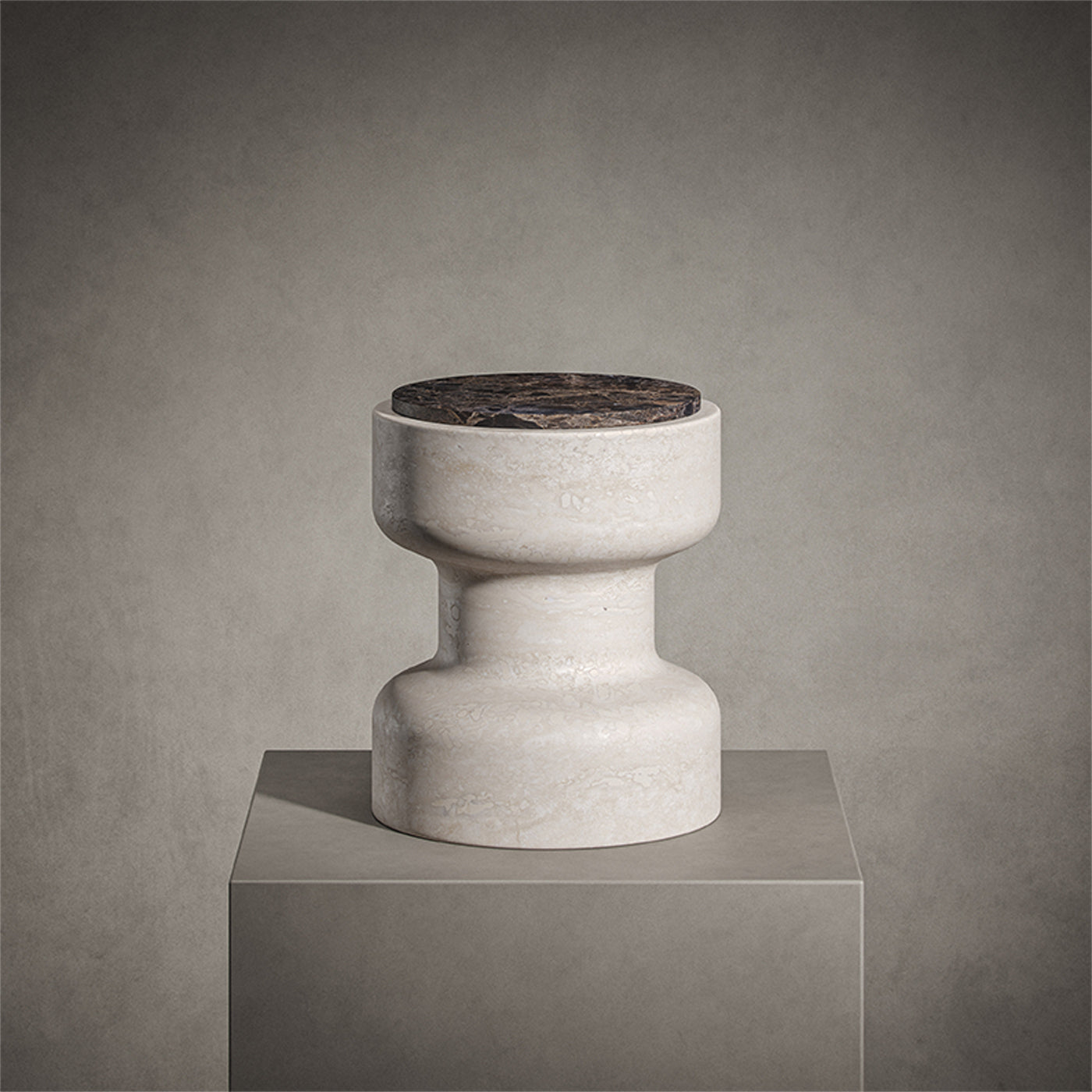 Tivoli Stool in travertine and marble by Ivan Colominas - Alternative view 2