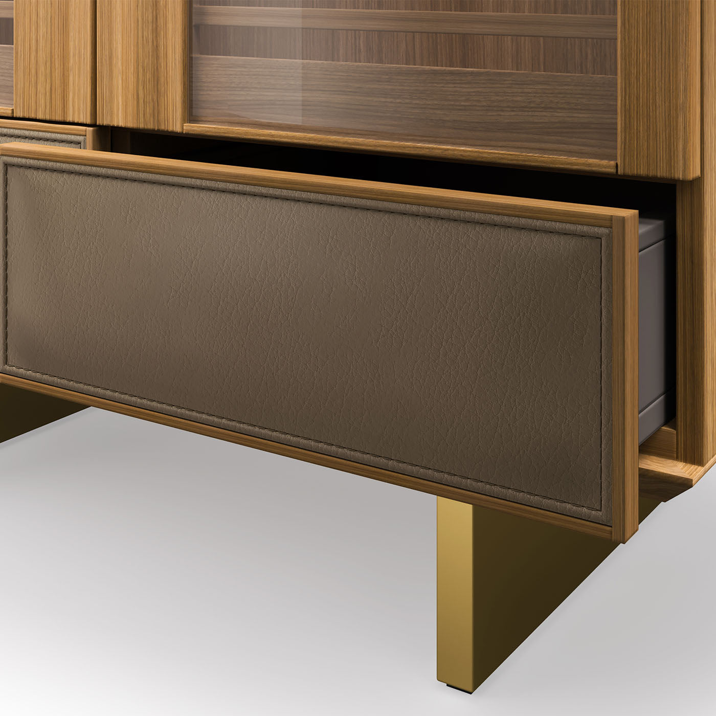 Solferino walnut Canaletto natural glass doors slats drawer leather Sideboard - Alternative view 4