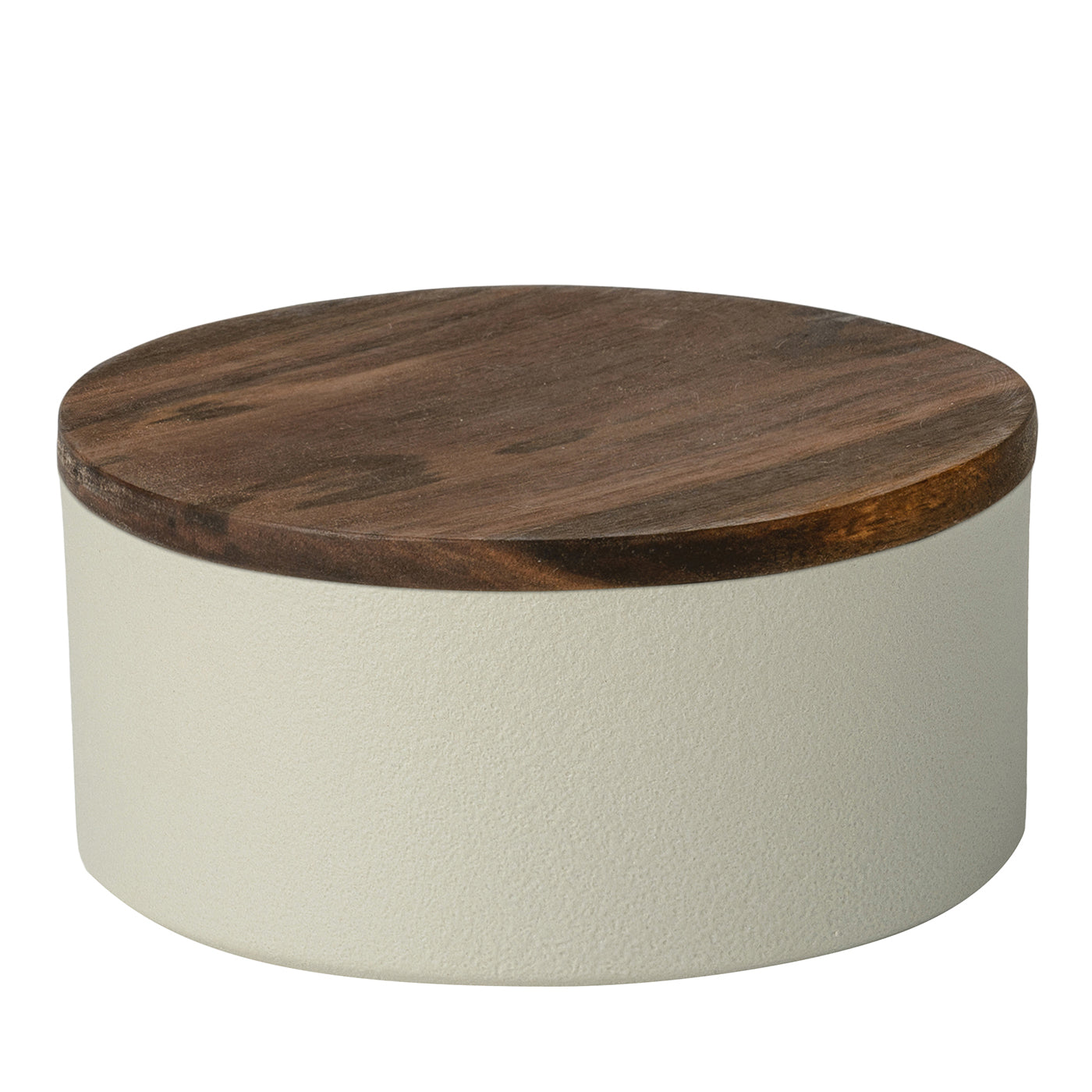 Pequeño recipiente redondo de cerámica con tapa de madera - Vista principal