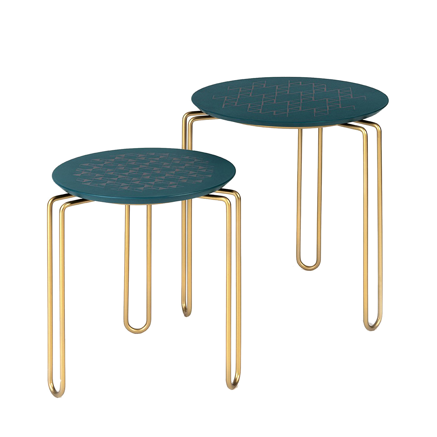 Caleido Set of 2 Green and Brass Side Tables - Main view