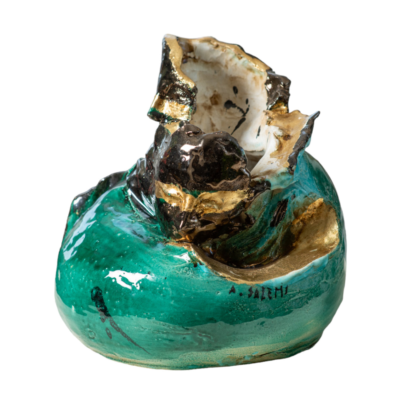 L'abbraccio Polychrome Ceramic Sculpture Vase - Alternative view 1