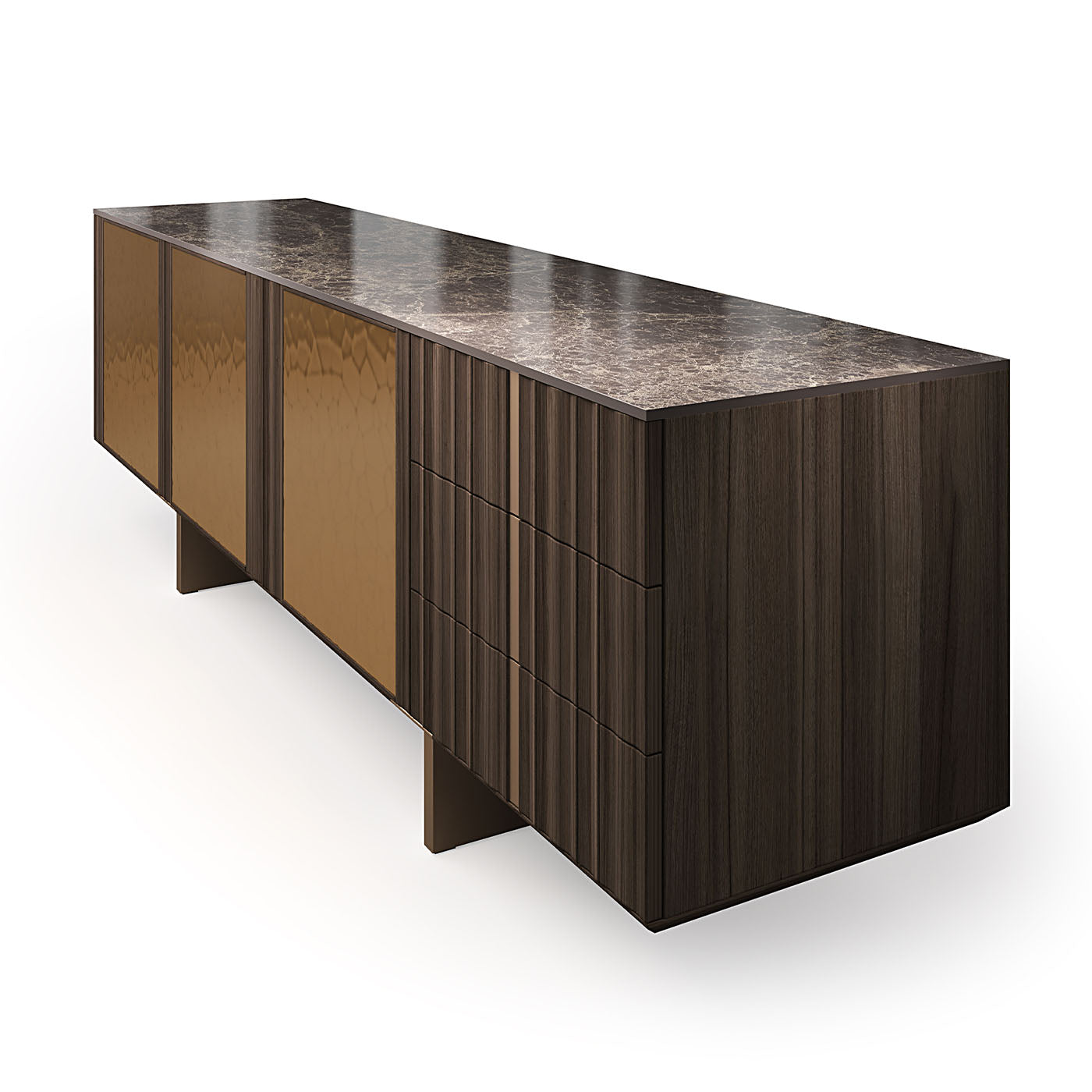 Solferino walnut finish Burnished top Gres Emperador metal doors bronze color sideboard  - Alternative view 4