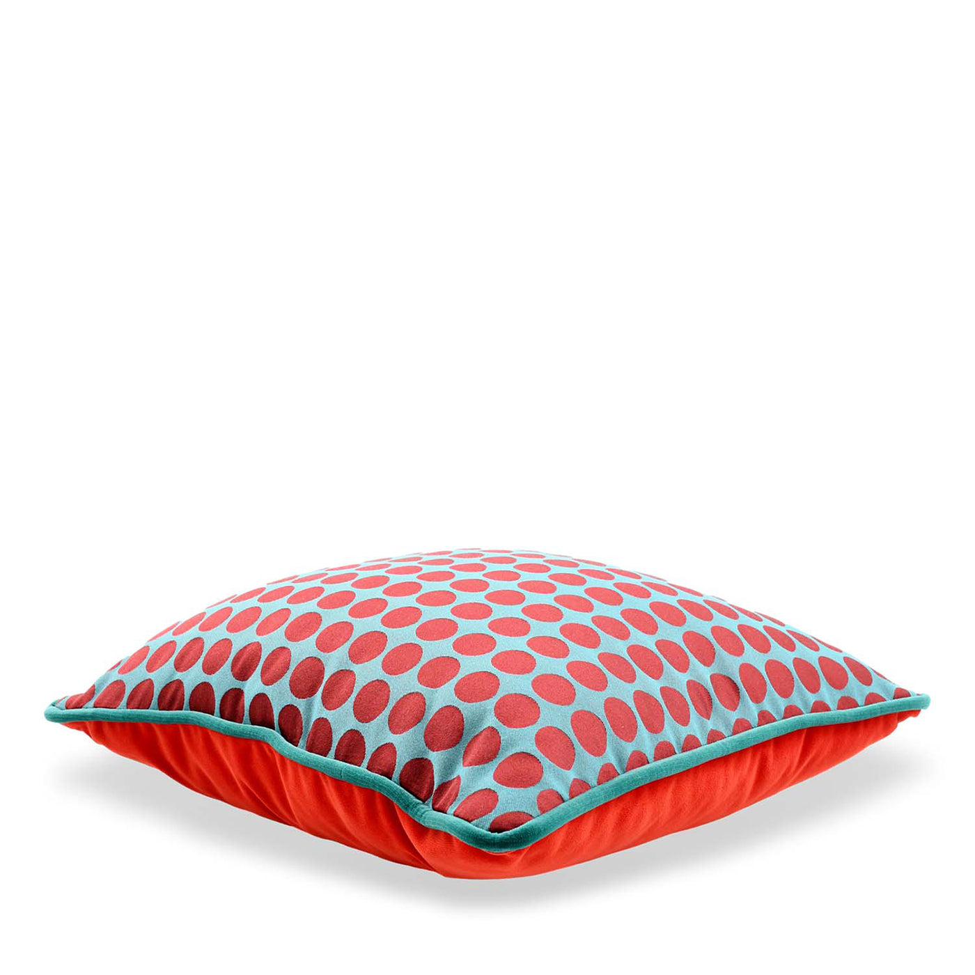 Light Blue and Red Carrè Cushion in polka dots jacquard fabric - Alternative view 2