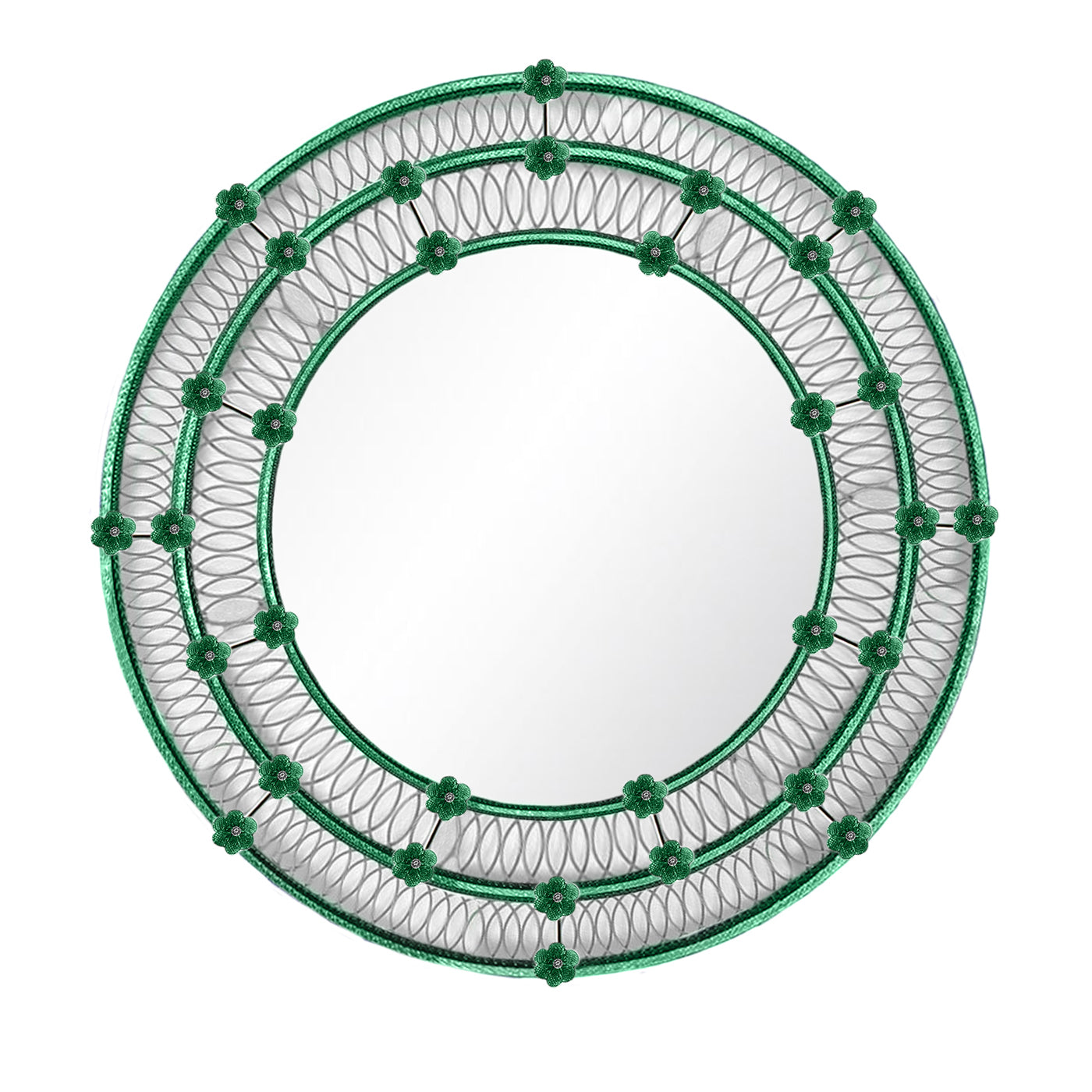 Ostregher Round Floral Green Murano Glass Mirror - Main view