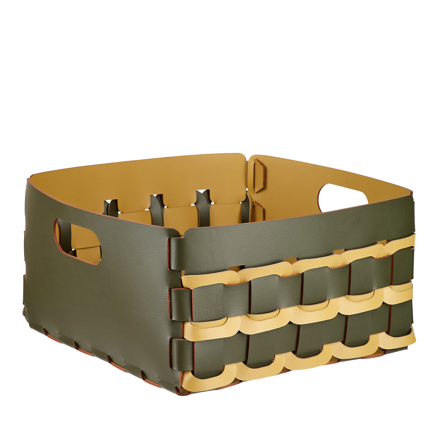 Geometria Olive and Mustard Leather Basket - Main view