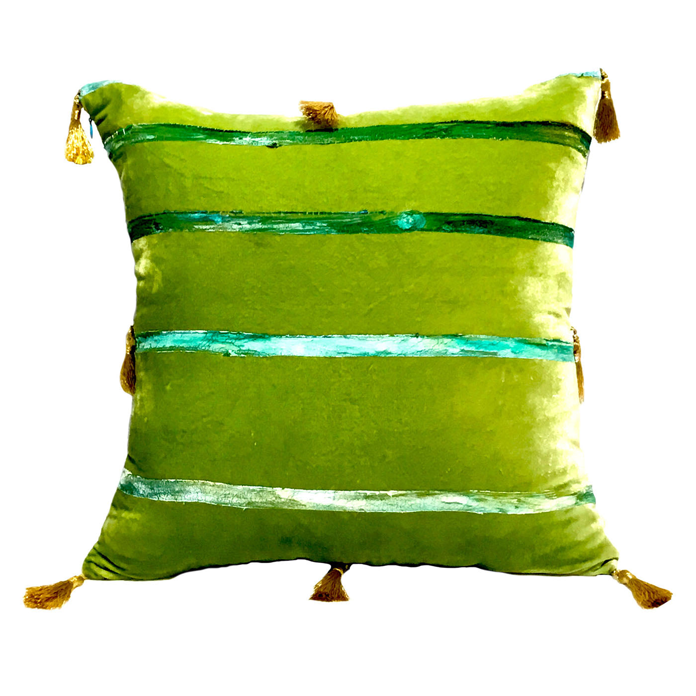 Green Stripes Square Velvet Cushion - Alternative view 1