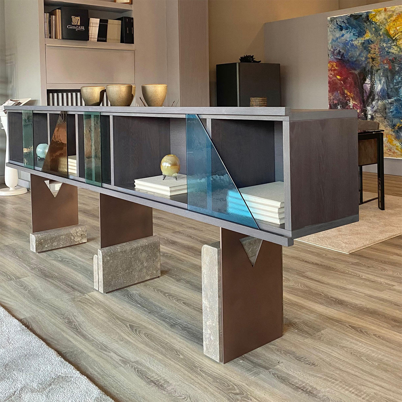 Credenza Hegel in legno e vetro marrone - Vista alternativa 3