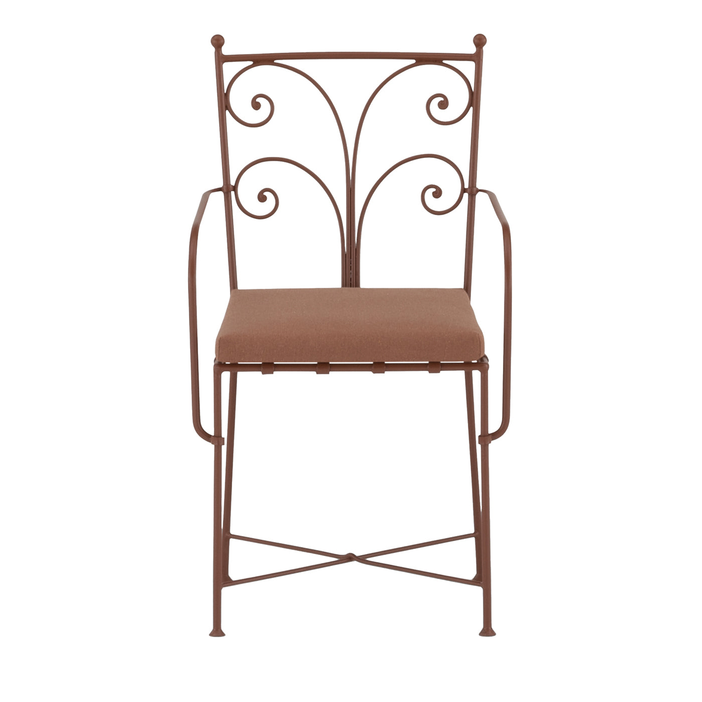 Acanta Wrought Iron Light-Brown Cushioned Chair With Armrests (Chaise à accoudoirs en fer forgé marron clair) - Vue principale