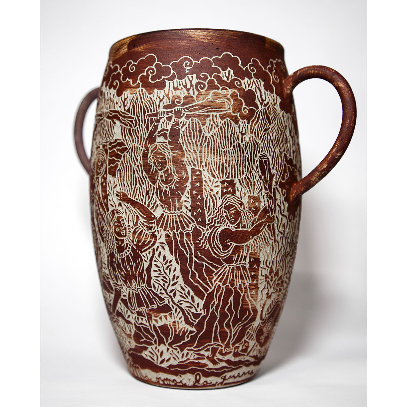 Death Of Orpheus Red Stoneware Vase With Handles - Alternative view 3