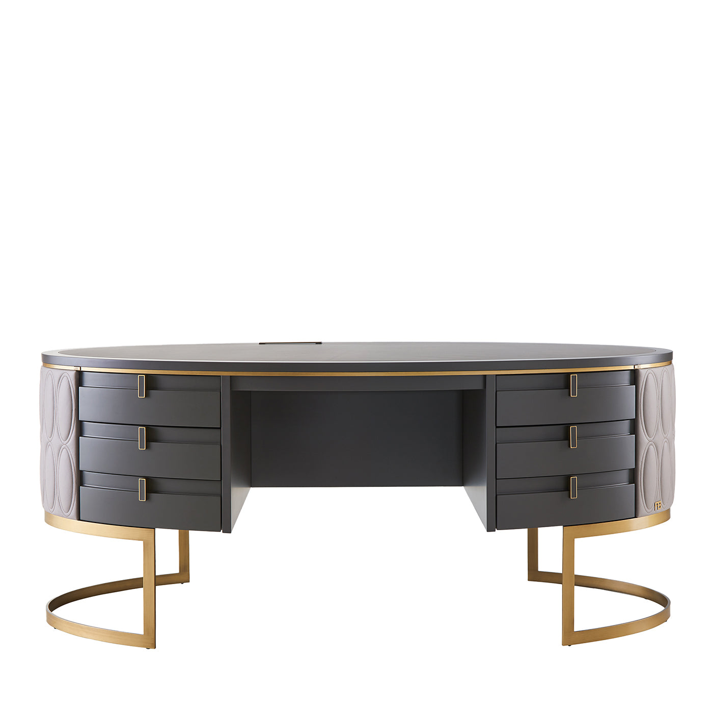 Bureau Diamond en cuir matelassé et base en métal bronzé - Vue principale