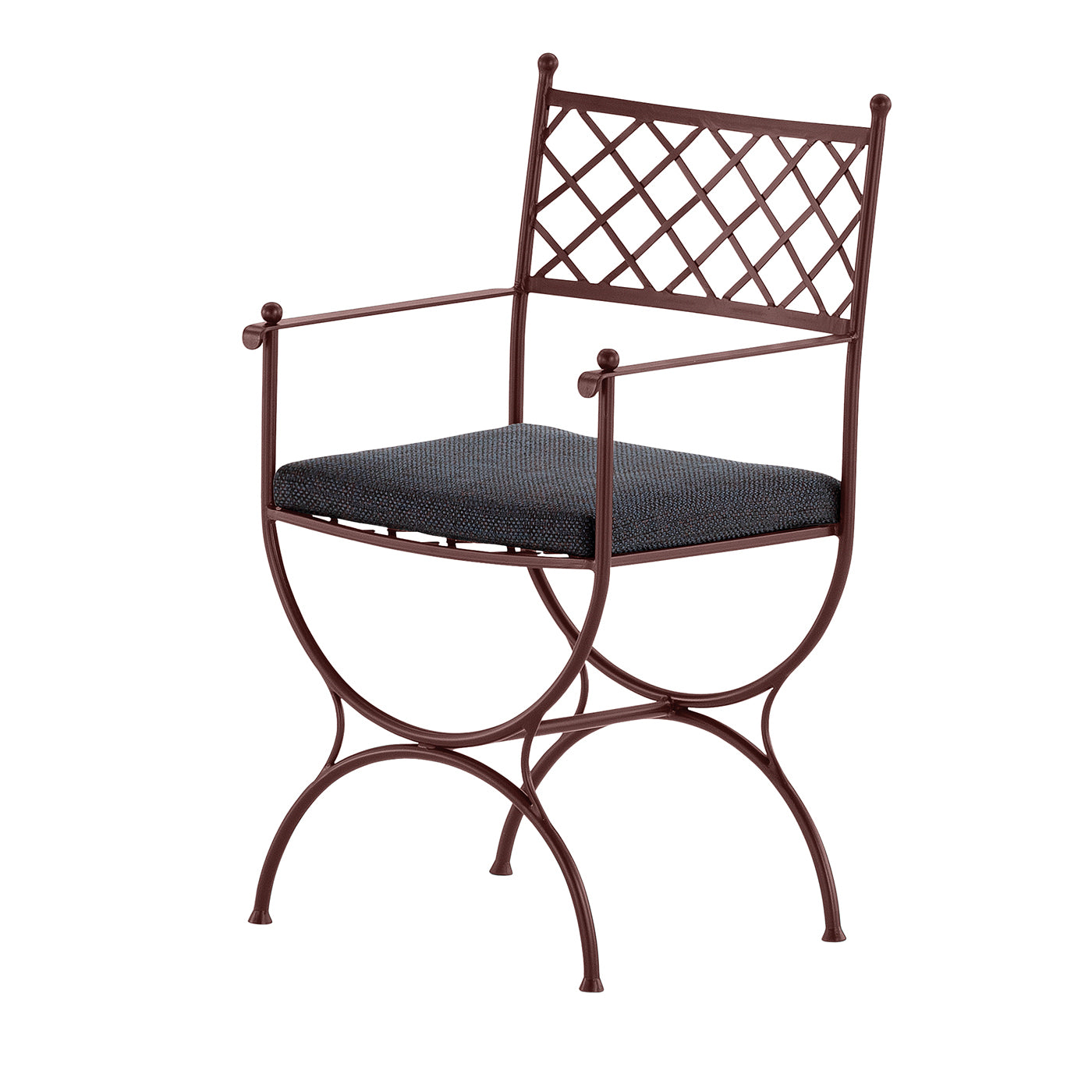 Amarcord Wrought Iron Brown Cushioned Chair With Armrests (Chaise à accoudoirs en fer forgé marron) - Vue principale